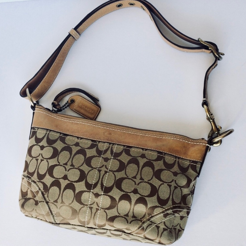 Coach Signature Brown and Tan Shoulder Bag